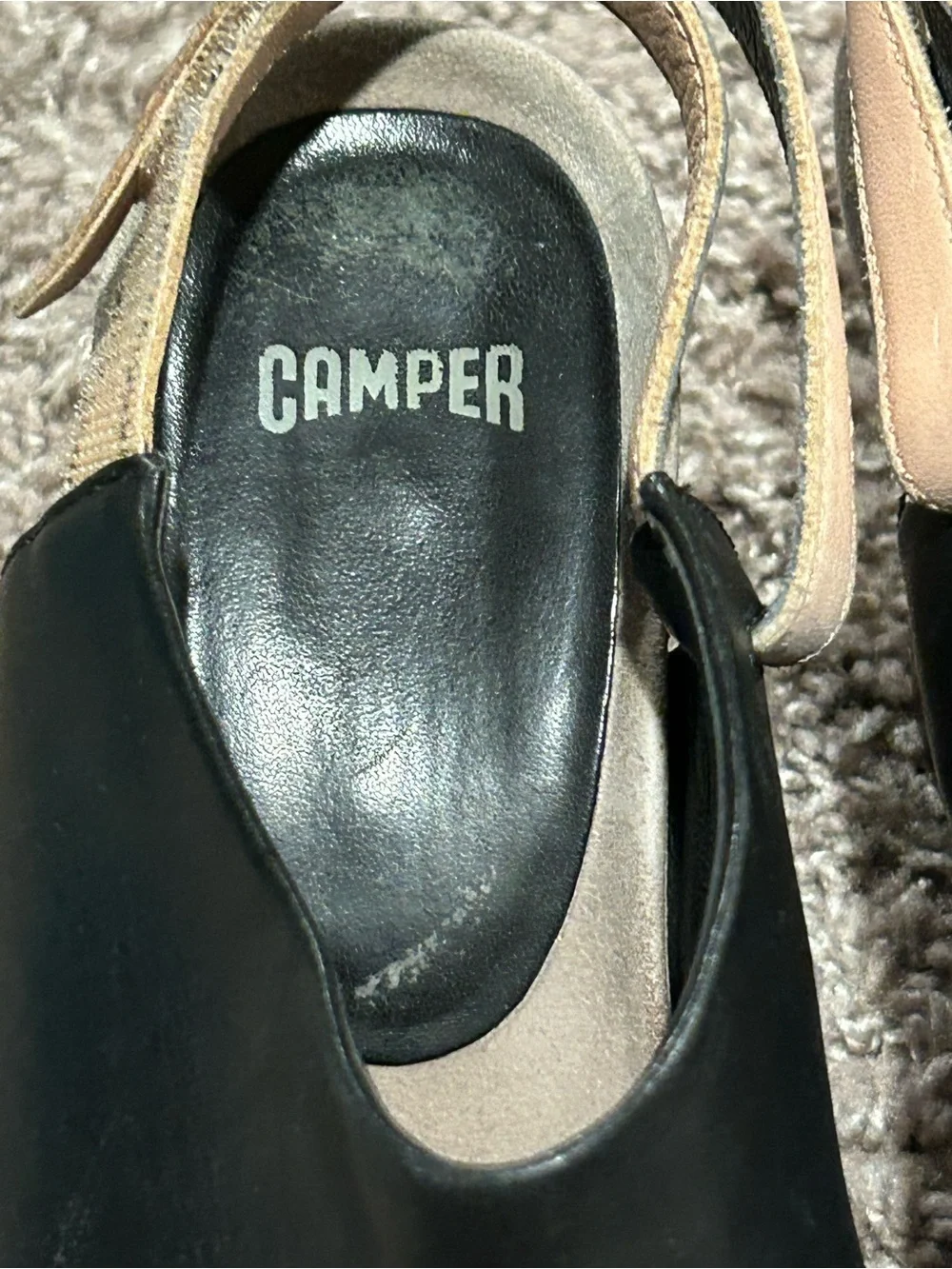 Camper Allegra Leather Peep Toe Mule Wedge Sandal , size 37/7 US